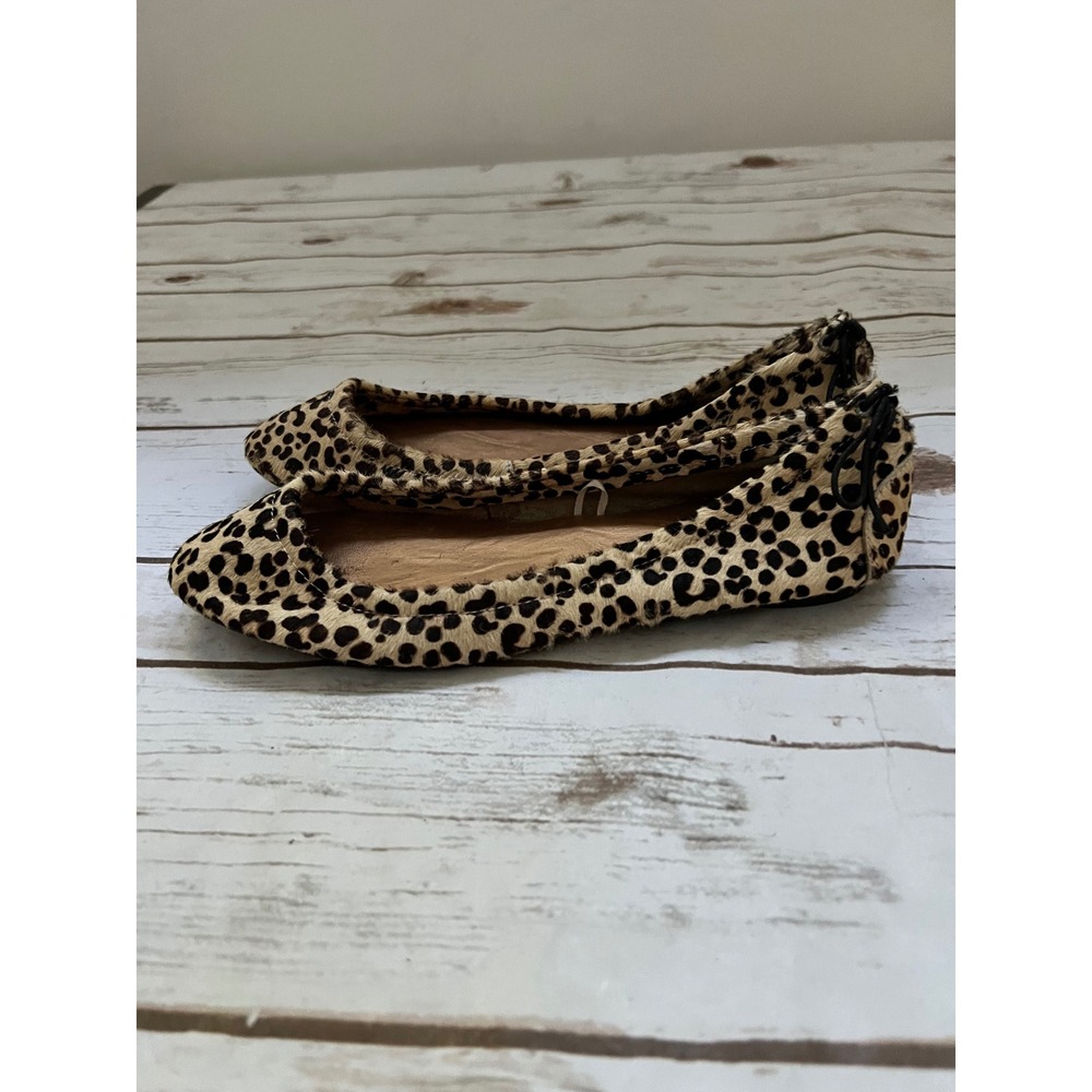 Gap Ballet Flats Leopard Animal Print Hair-on-Hide Back Tie Tan Black Size 8